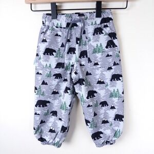 Jan & Jul Rain Pants Kids 1-2Y Grey Bear Print Fleece Lined Waterproof Trousers